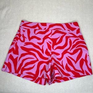 SPANX Women On The Go True red pink zebra Stripe‎ printed pull on shorts Size XS